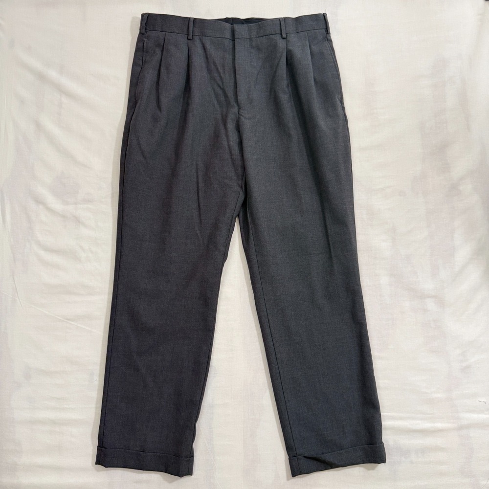 Lands' End Pants Mens 35* Gray Tailored Fit‎ Flat Lined Wool